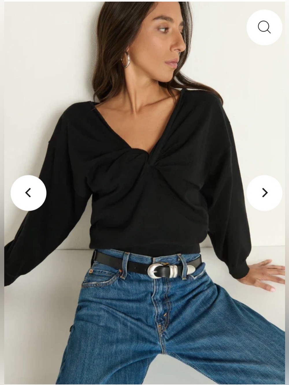 Nation LTD Cashmere Blend Black Off-the-Shoulder Twist Front Sweater